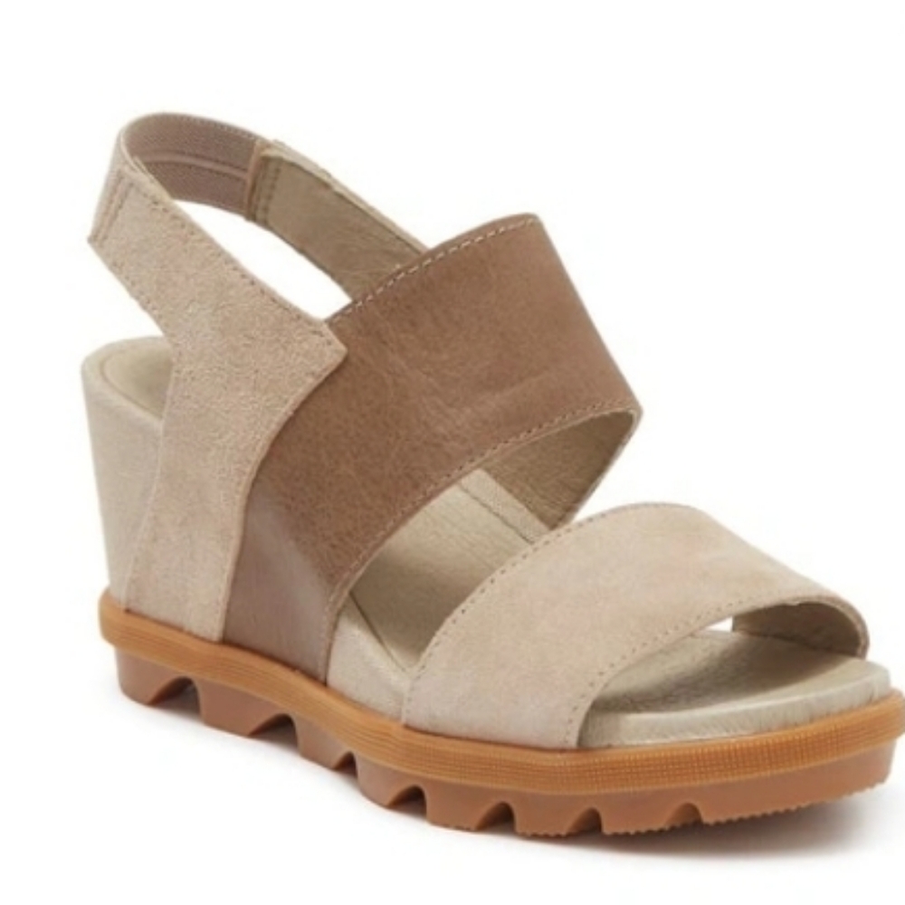 Sorel joanie li leather suede stylish Tan Women's Sandals wedges